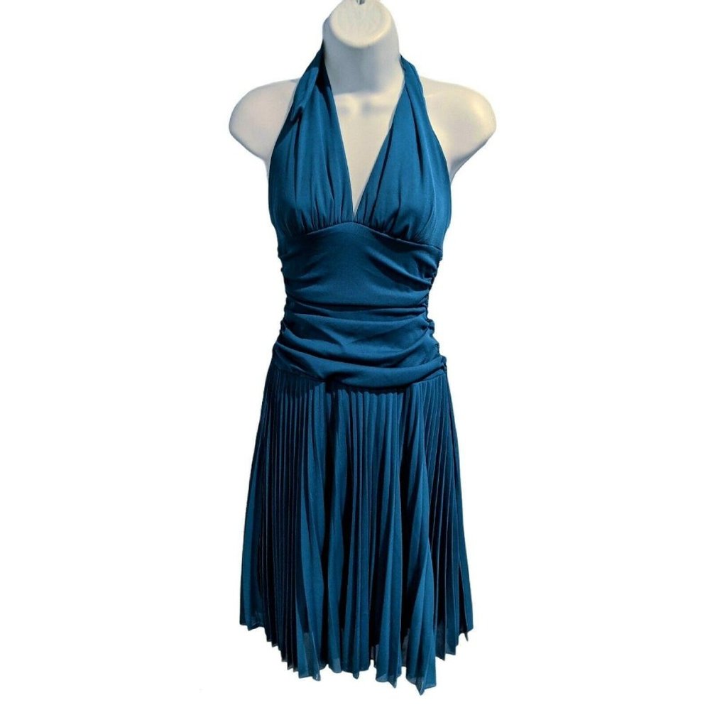 Teeze Me Teal Accordion Pleat Halter Dress Size M